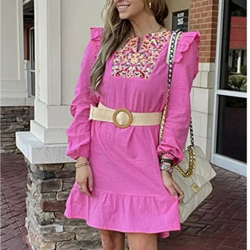 Pink Floral Women's Casual Dress - Picture 1 of 13